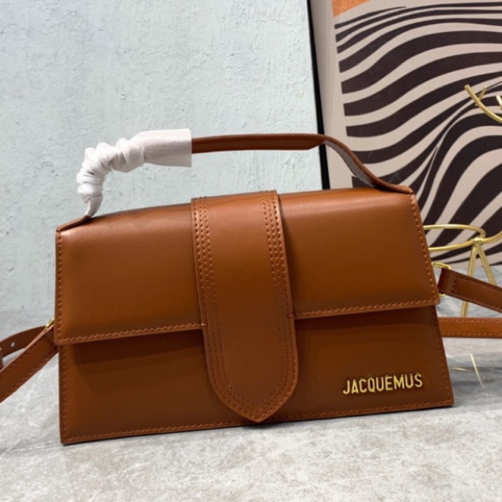 Jacquemus Tan Leather Shoulder Bag with Gold Logo